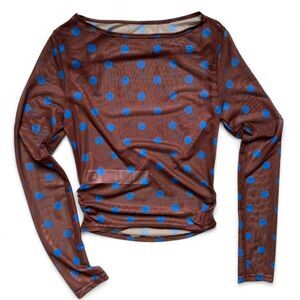 Brown and Blue Polka Dot Long Sleeve Top